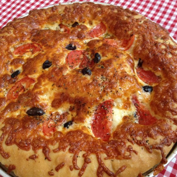 Focaccia Pizzas with tomatoes & olives
